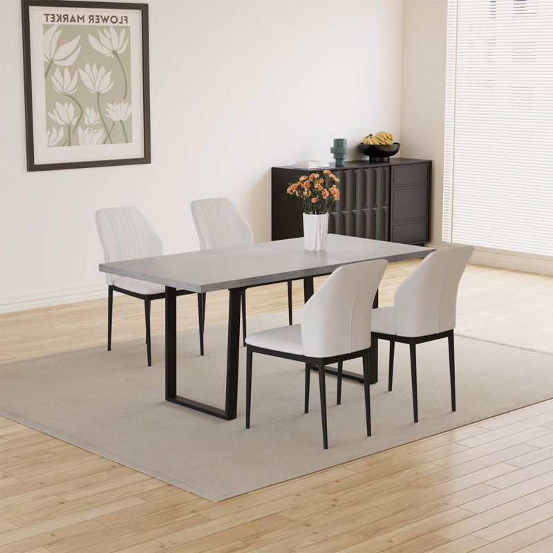 Ensemble de salle à manger Modern Kitchen, table de salle à manger extensible avec chaises (1 table 4 tables), Blanc