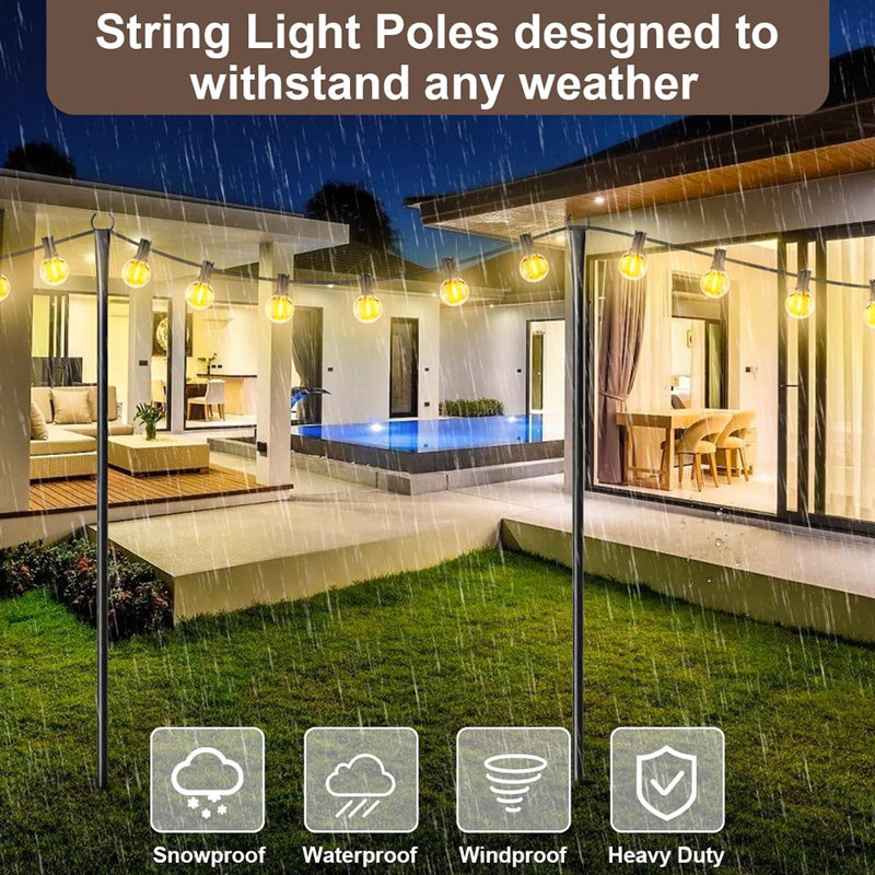 6 Pack String Light Poles For Outdoor,Metal Light Hanging Pole O...