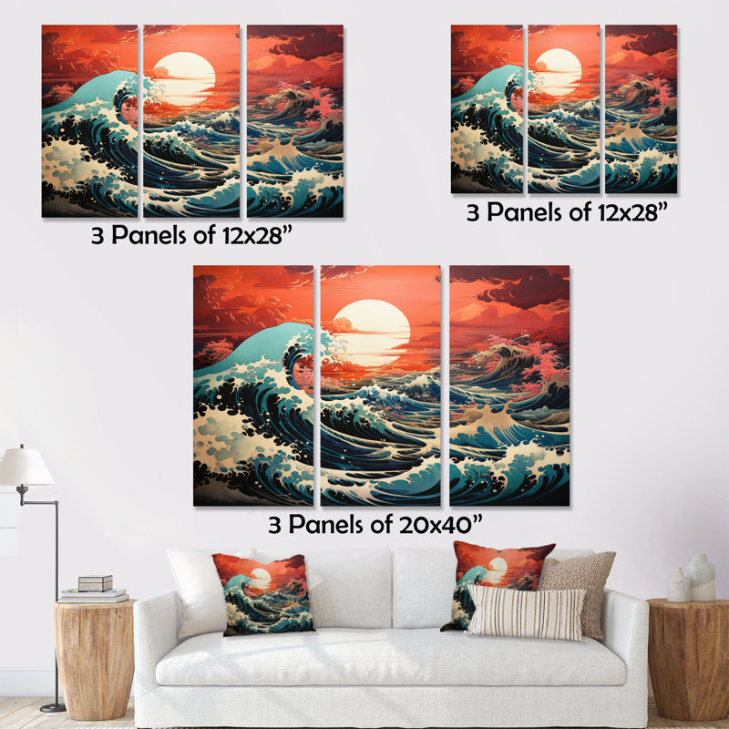 «Dramatic Ocean Waves I» sur toile, reproduction de 3 pièces, H 28 po x l 36 po x P 1 po