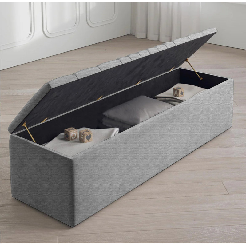 Large Striped Wide Rectangle Solid Color Standard Ottoman Storage Box, Naples Upholstered Deep Storage End of Bed Bench