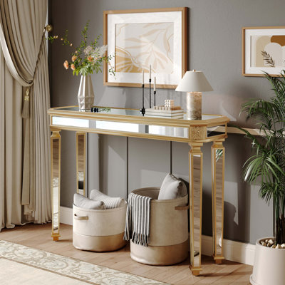 Mirror Console Table Vintage Wood Grain Carving Process Gorgeous and Noble for Entryway, Sofa Table,Living Room(48''W x 32.3''H x 18D,Gold)