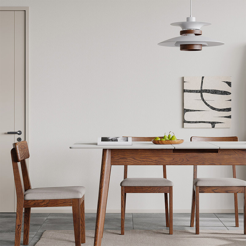 Walnut solid oak and white slate round corner diagonal leg telescopic table 1.2-1.5m, for 6-8 people to meet Dining table wood 