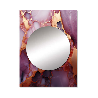 Sabri Gold and Pink Marble Essence III - Marble Decorative Mirror, Pink Large Wall Mirror, Printed Metal Art