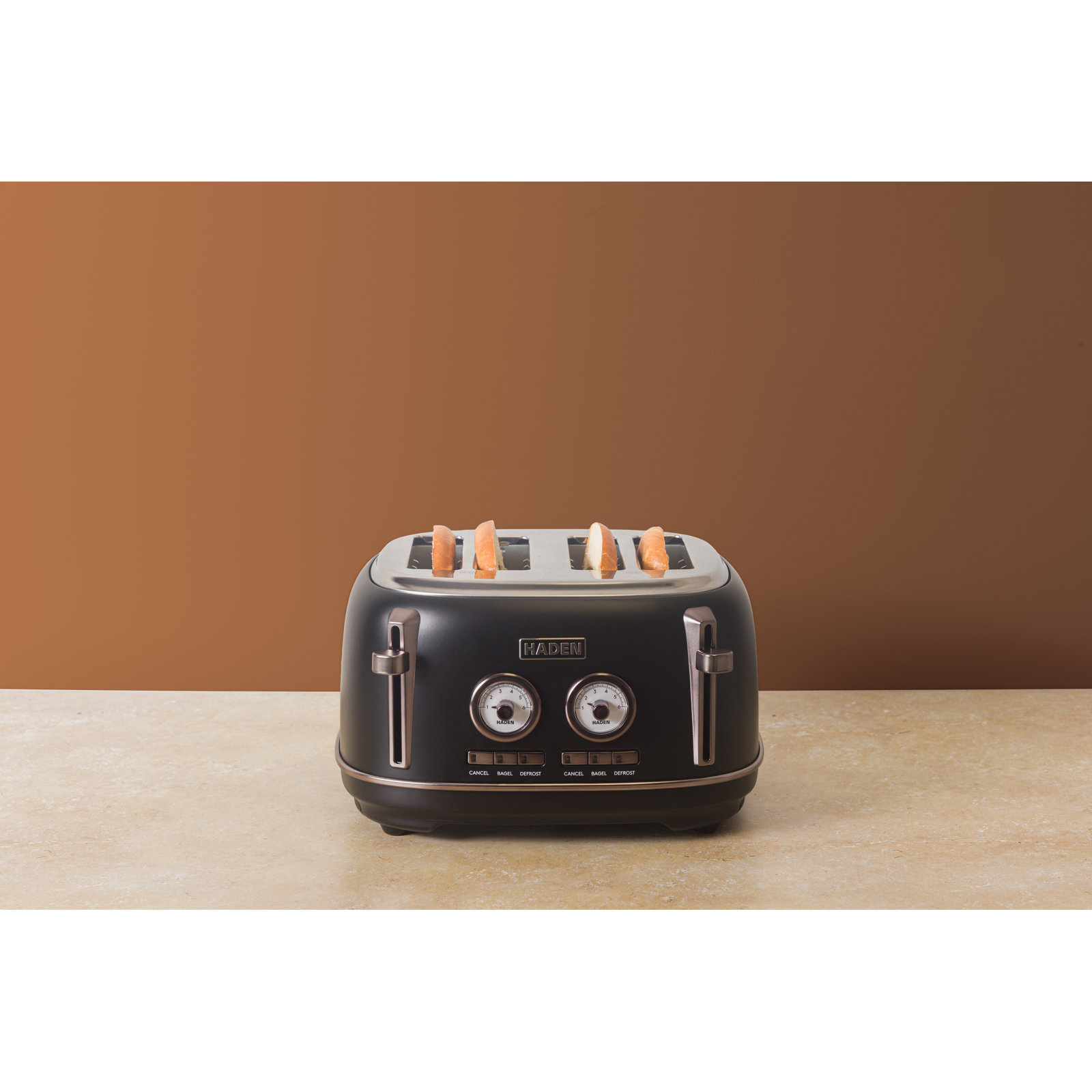 HADEN Dorset 4-Slice Wide Slot Toaster, Black/Pewter