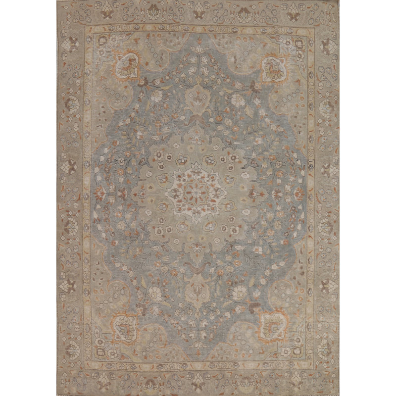 Tapis traditionnel gris en laine à motif floral gris 6 x 9