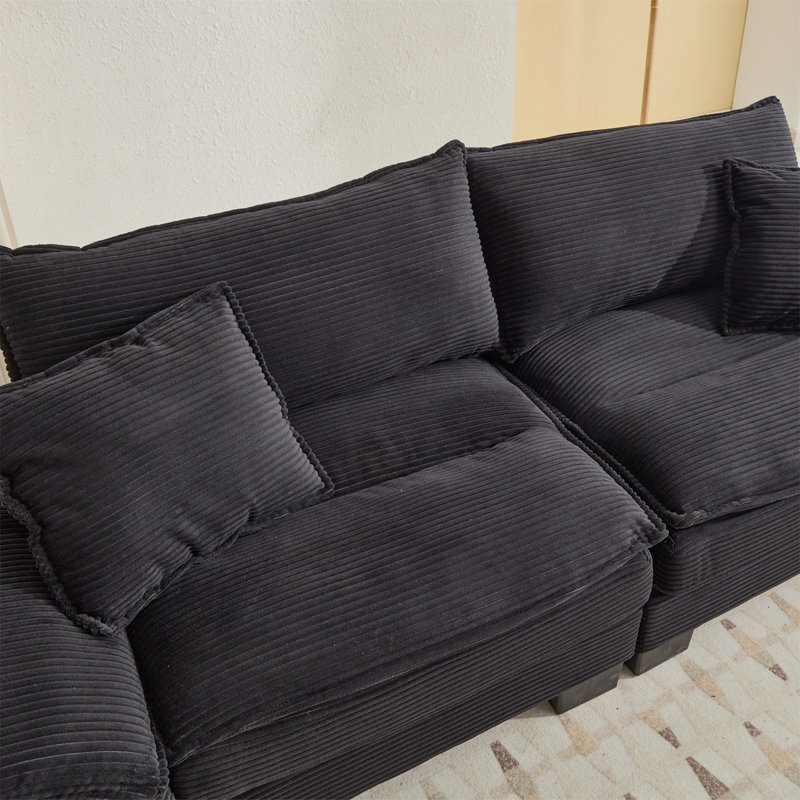 Renville 84" Upholstered Pillow-Top Arm Loveseat Sofa with 2 Throw Pillows, Black