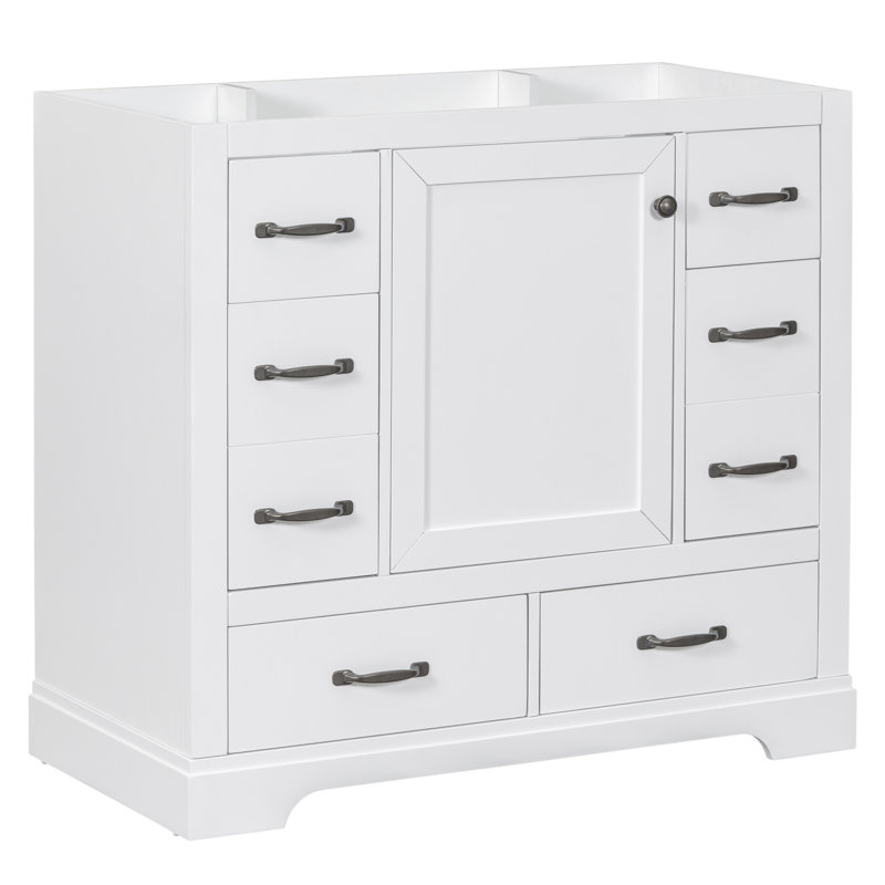 Meuble-lavabo 36 po sans lavabo, base d'armoire seulement, six tiroirs, diviseur de tiroir multifonctionnel, tablette réglable, blanc