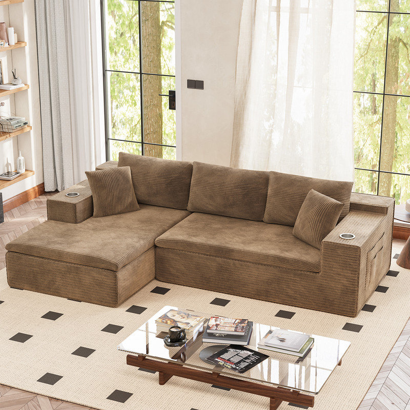 Boneless 109.8" L-Shaped Sectional Couch with Memory Sponge Cushion, Comfortable Modular Sofa for Living Room Apartment