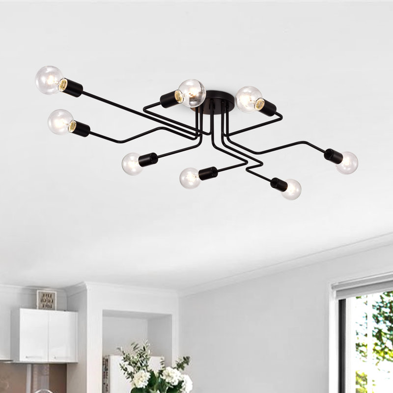 Helsinki 8-Light 45" Black Sputnik Linear Semi Flush Mount