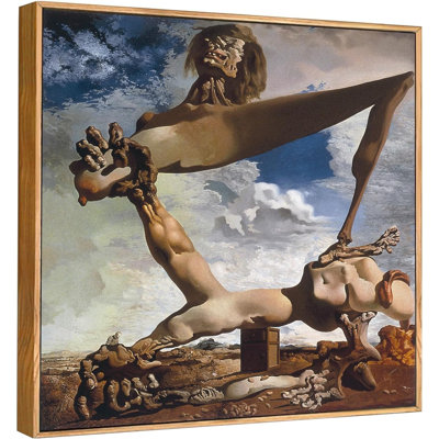 Art mural, impression sur toile tendue avec haricots cuits par Salvador Dali (cadre en bois de couleur mince, 28 po x 28 po)