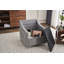 Fauteuil d'appoint pivotant à 360 ° en tissu avec un coussin décoratif, des accoudoirs et un dossier haut pour un salon confortable-1199140031