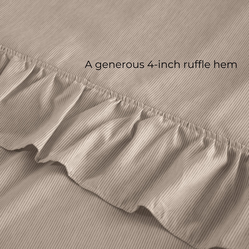 Shabby Chic Printed Pin Stripe Sheet Set, Taupe, Queen