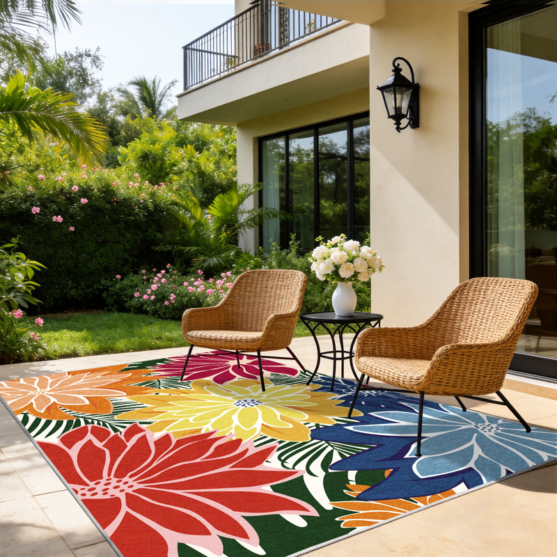 ZonLi Tropical Floral Indoor/Outdoor Rug, 6' x 9', Colorful, Waterproof, Washable, Non-Slip, Colorful, 6x9FT