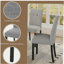 Chaise de salle à manger capitonnée 4 pièces, lin rustique revêtu de pieds en bois d'hévéa noir, chaise d'appoint rembourrée pour la cuisine, la salle à manger, la chambre à coucher, gris