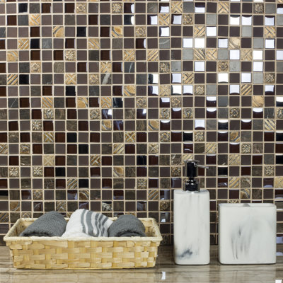 Monarchy 1 in. x 1 in. Glass & Stone Pressed Edge Square Mosaic Decorative Kitchen & Bathroom Wall Tile