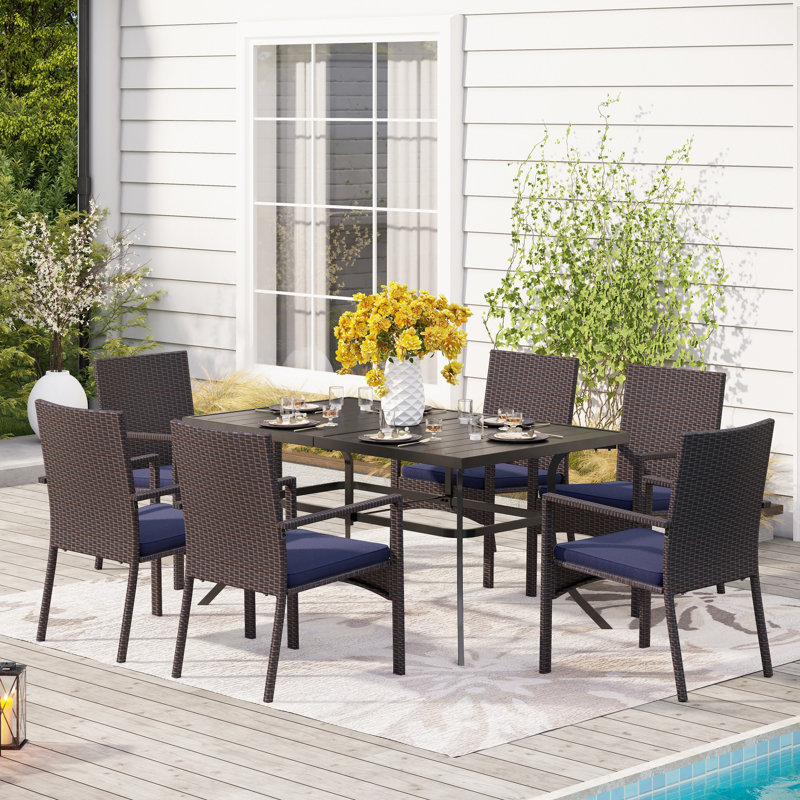 Salem 6 - Person Patio Dining Set with Rectangular Table , Cushions Included