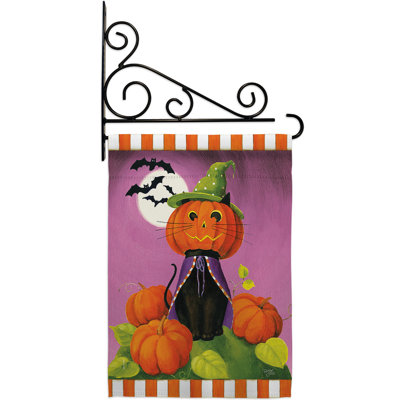 Coussin de chat à 2 faces 19 x 13 po happy haunting cat ensemble de drapeaux