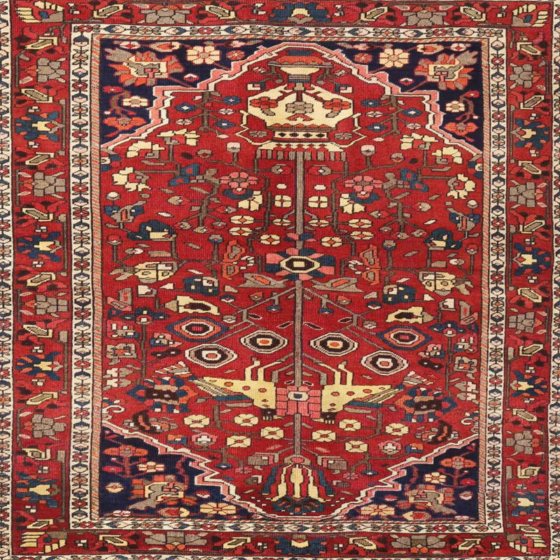 Tapis traditionnel rouge / noir, Carré 5 pi