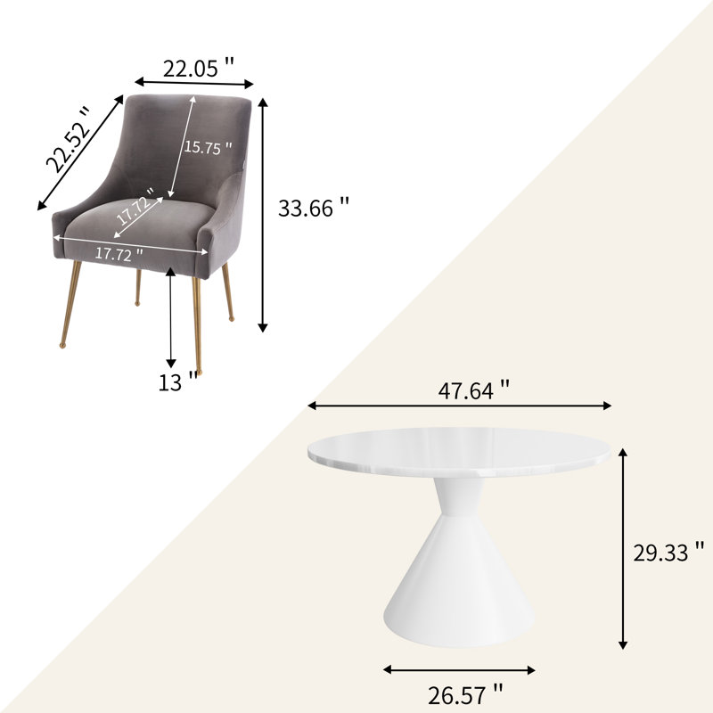 Magallanes 4 - Person Round Table Dining Set with Velvet Dining Chairs, White, Gray