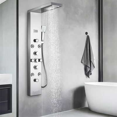 Système de panneau de douche à 8 jets avec pommeau de douche et baguette de douche