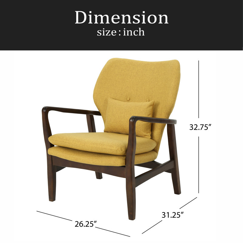 CLUB CHAIR, fauteuil club à structure en bois, Tissu moutarde