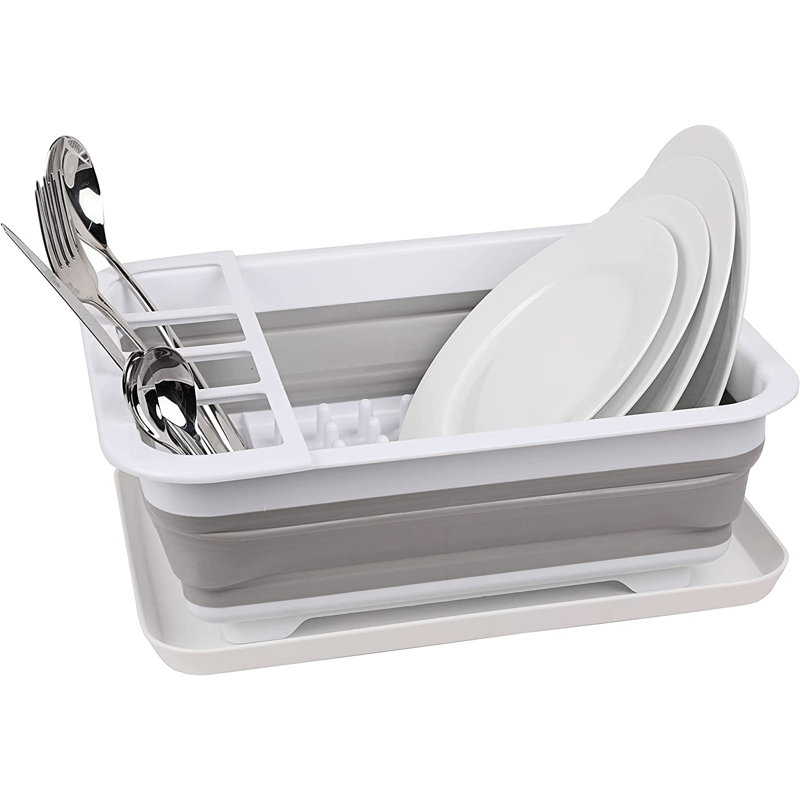 White and Gray Foldable Plastic Dish Drying Rack