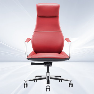 Fauteuil de direction de luxe en cuir véritable rouge, fauteuil de bureau en cuir véritable avec dossier haut, confortable et moderne pour bureau de luxe, ergonomique avec hauteur réglable, inclinable rouge