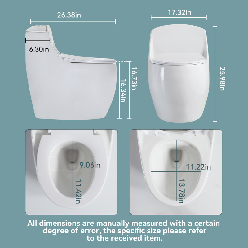 One-piece Chair Height Toilet With 1.6 GPF Single Flush,  Floor Mount Elongated Toilet With Soft Close Seat, Biscuit