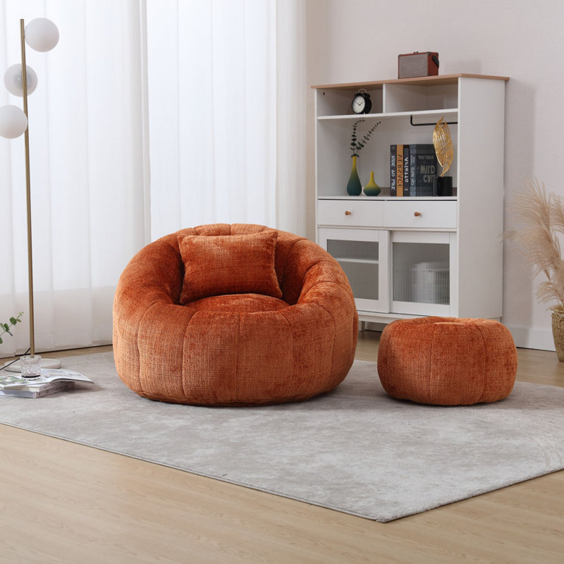 Fauteuil à billes, fauteuil d'appoint avec repose-pieds et coussin pour salon, chambre à coucher, appartement, Orange