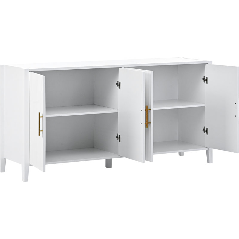 Buffet décoratif U-style, bois blanc avec poignées en métal et motif ondulé, offre une armoire de rangement efficace et une conception idéale pour le couloir, le vestibule et le salon