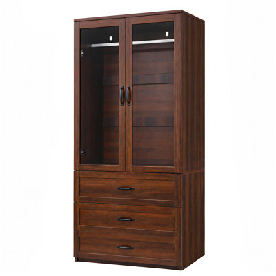 Armoire haute à 4 portes avec armoire de rangement autoportante en bois et poignées en métal noir