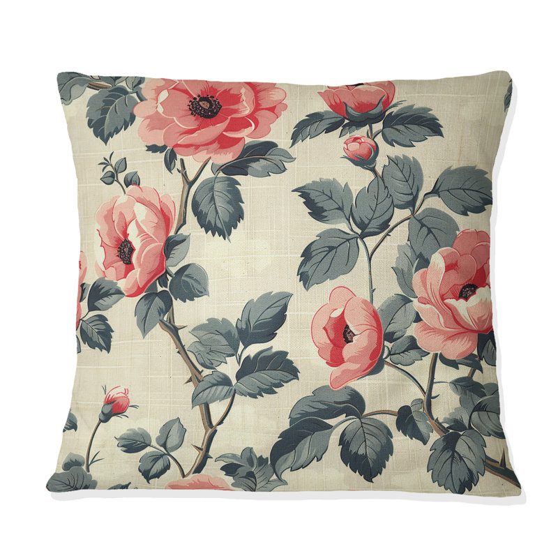 Coussin décoratif rose et vert Garden Dreams V - Modern, H 18 po x l 18 po