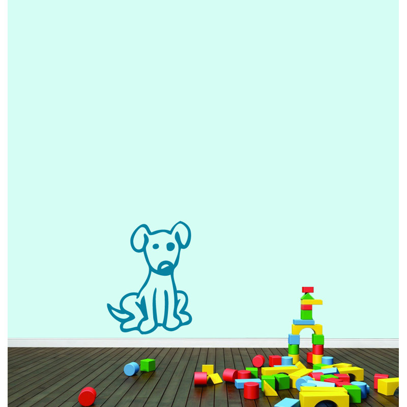 Décalcomanie murale chien dessiné, Bleu sarcelle