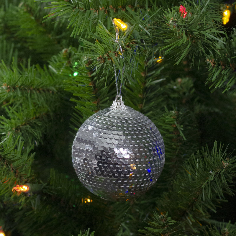 Ornement boule de Noël à paillettes incassable 3 po, Argent