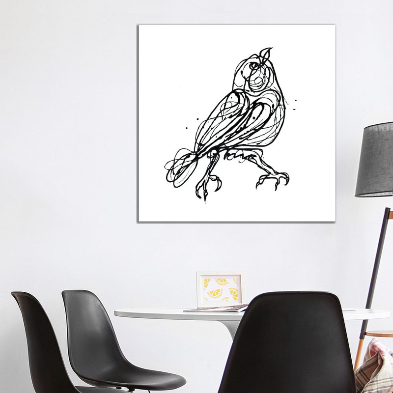 Chin Up - Cute Little Bird Jackson Pollock Style Drawing by OLena Art - Print on Canvas, Wrapped Canvas