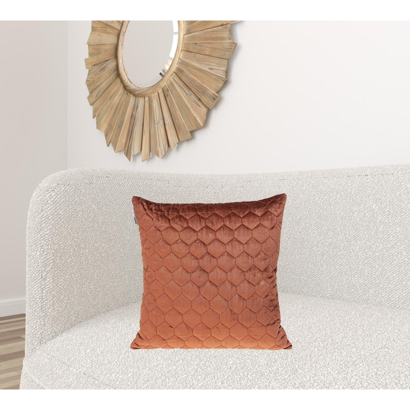 Coussin décoratif, Velours touffeté orange brûlé matelassé