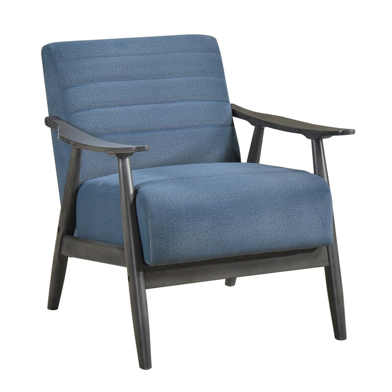 Chaise d'appoint avec velours bleu, structure en bois gris foncé, hauteur de bras de 23 po, chaise de salon en velours, structure solide et contreplaqué, transitionnel, capacité de charge de 300 lb
