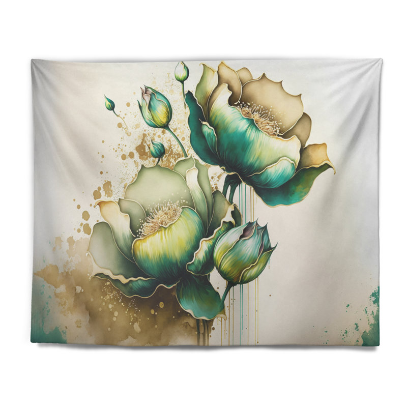 Polyester vert tapisserie Cally Lillies I, H 50 po x l 60 po
