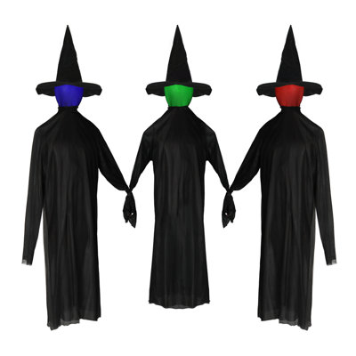 Décoration de sorcière noire 63 po d'Halloween debout - lumières DEL changeantes de couleur, sons effrayants et résistants aux intempéries