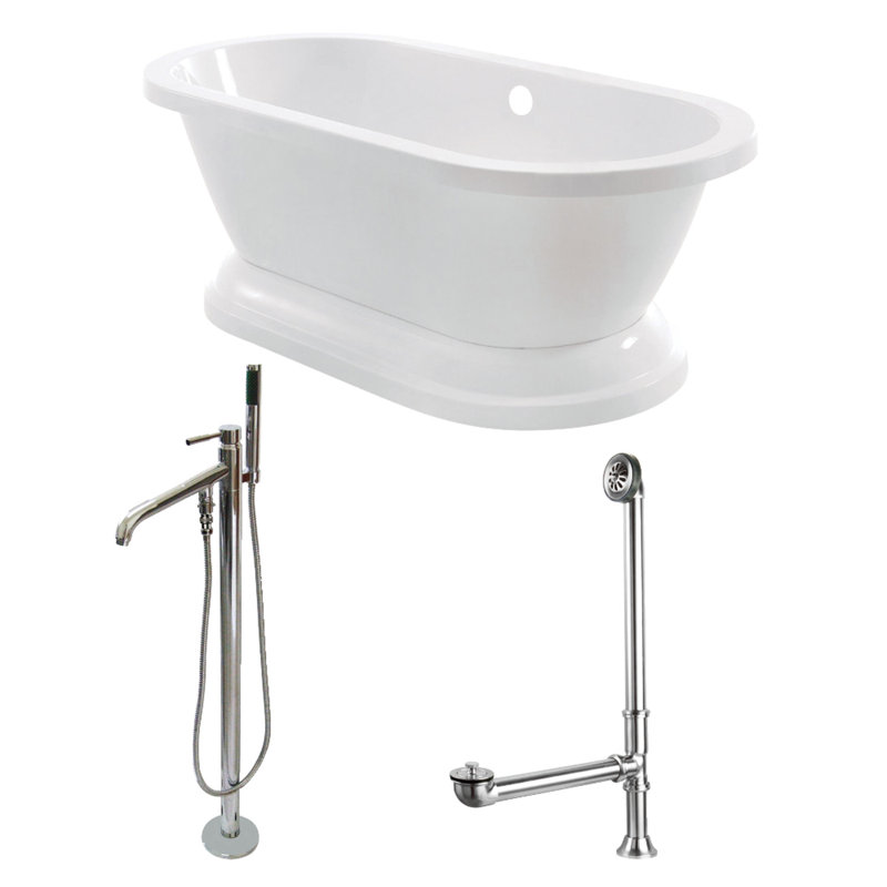 Baignoire à piédestal ovale en acrylique à double extrémité 67 po avec lavabo Kingston Eden, Chrome poli