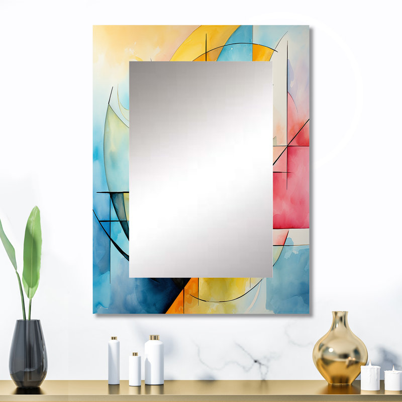 Cubes de couleurs douces II - grand miroir géométrique, miroir mural décoratif moderne, impression d'art en métal