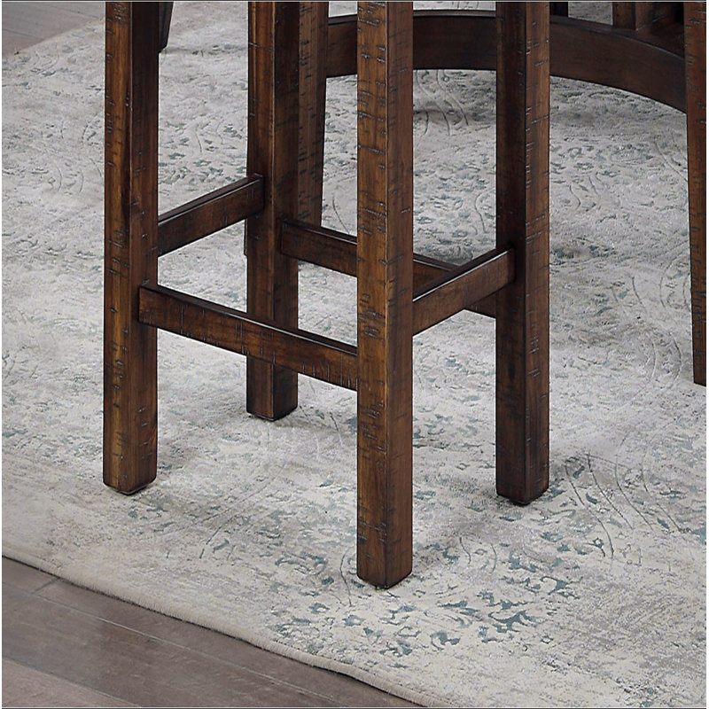 Set of 2pcs Counter Height Stools Dining Room Furniture Rustic Oak / Beige Fabric Cushion w/ Welt Slat Back Kitchen Breakfast