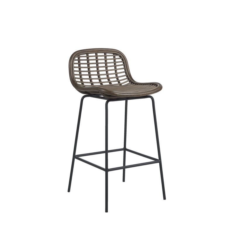 Jake Transitional Matte Gray Rattan and Metal Bar Stool