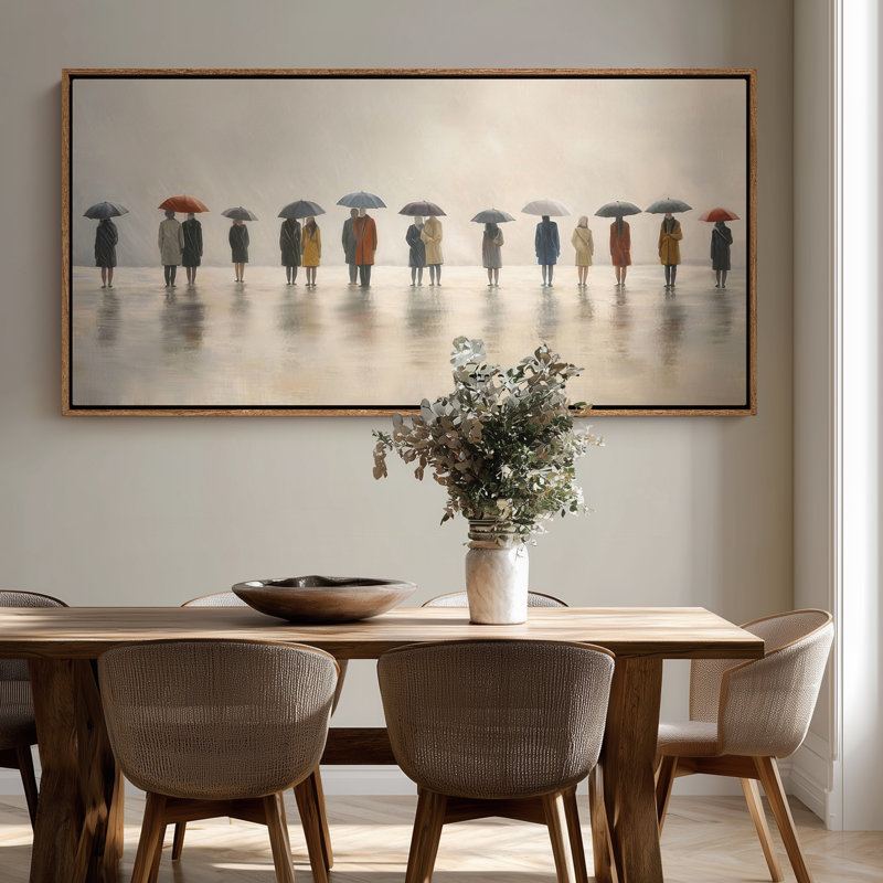 Très grand parapluie pluvieux, scène moderne, reproduction d'art sur toile encadrée, Naturel, H 30 po x l 60 po