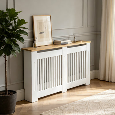 83Cm High Radiator Cover Modern Mdf Grill Shelf Cabinet Heater Cover With Wood Texture Nature Top Vertical Slats Radiator Shelf Thickened For Living Room Bedroom Vertical 