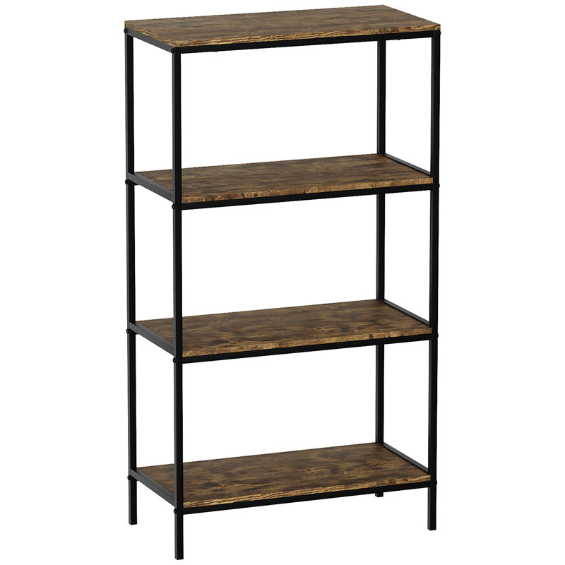 Sylvie 4 Tier Industrial Style Bookcase Living Room Shelving Unit With Metal Frame, Dark Wood