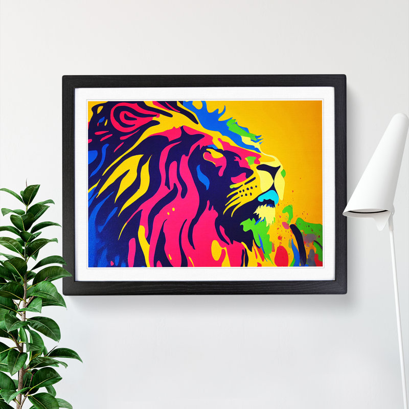 XH1022-6656X Painted Lion Abstract - Single Picture Frame Print, Black Framed, 46cm H x 64cm W x 2cm D