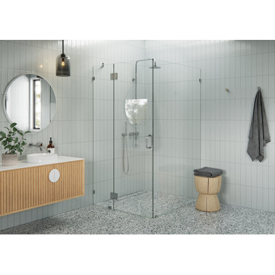 Halo 40 in. x 46 in. x 78 in. 90-degree Fully Frameless Glass Hinged Shower Enclosure