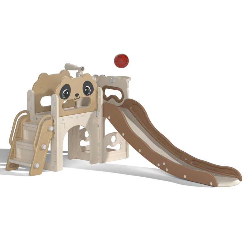 Nyeekoy 68'' W Plastic Freestanding Slide, White/Brown