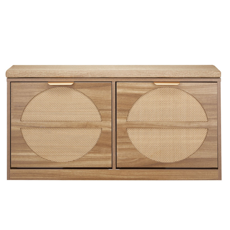 Entryway Shoe Storage Bench 38.9x9.4x19.7 Inch Rattan-Like Rack with Flip Drawer